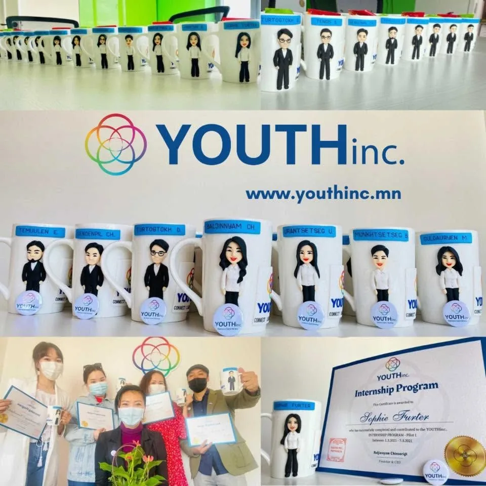 The mugs beside the YOUTHinc wordmark, graduates holding their certificates, and a Pilot 1 certificate
